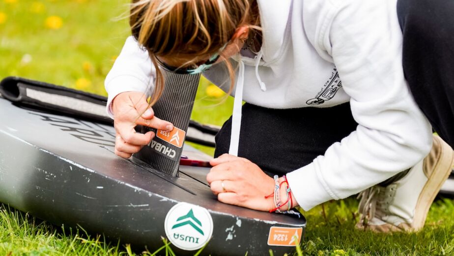 Riders put event limitation stickers on chosen equipment
